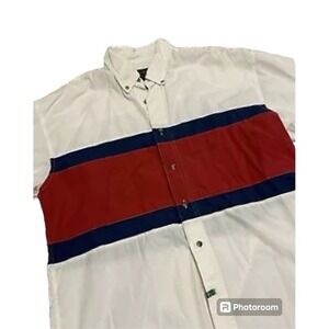 Vintage Eddie Bauer mens large color blocking rugby stripe Y2K 1980s button down